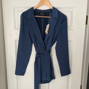 NWT Scotch & Soda Satin Navy Wrap Blazer with Belt